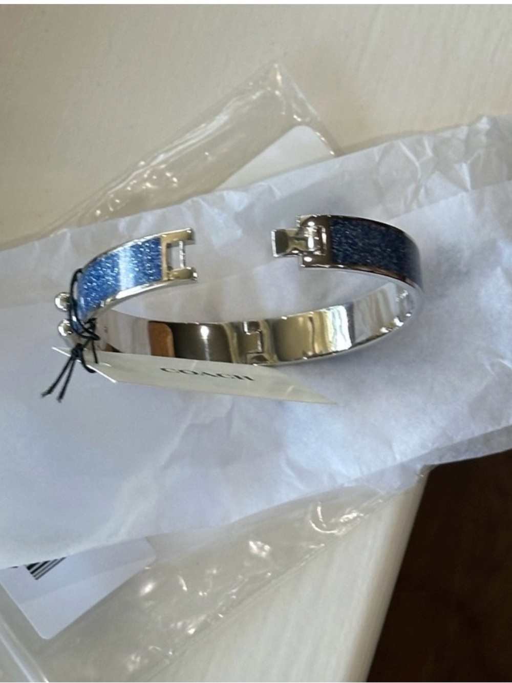 NWT Coach Glitter C Hinged Bracelet in Blue and SilverRetail $98 - Picture 4 of 8